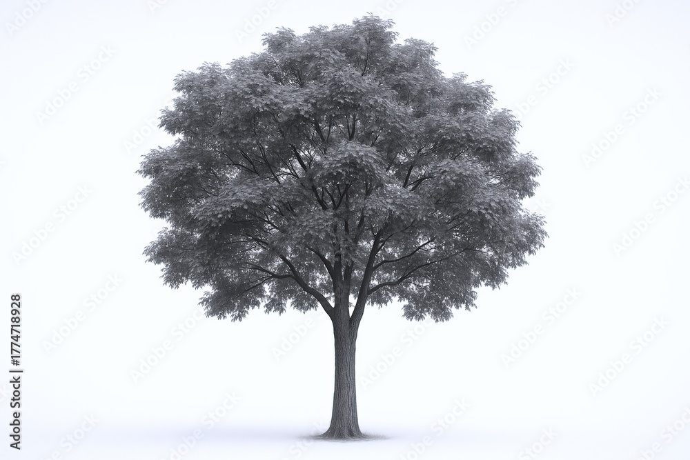 Obraz premium Monochrome Tree with Full Canopy: Detailed 3D Render for Architectural Visualization and Design Projects