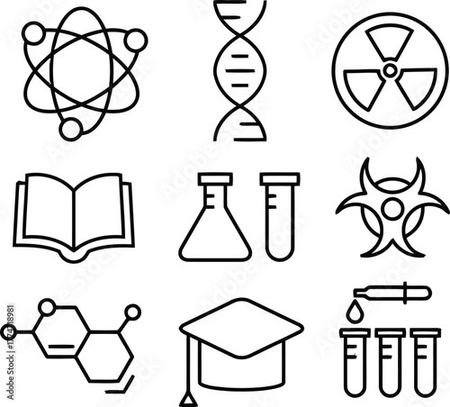 Science and chemistry icons set isolated on white background

