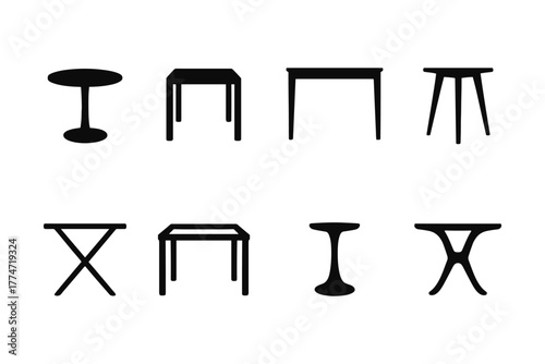 Minimalist table silhouettes collection showcasing diverse designs