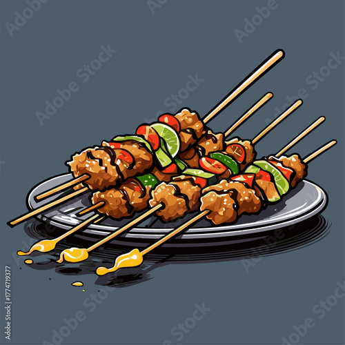 delicious satay cartoon vector image