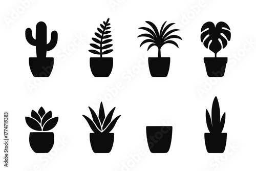 Stylish silhouette collection of potted houseplants in minimalist design