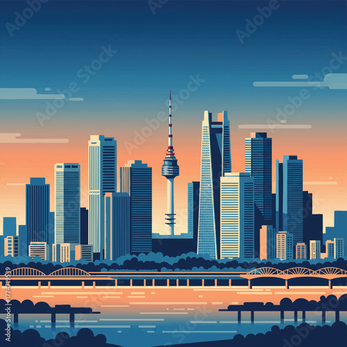 dynamic seoul cityscape n tower han river
