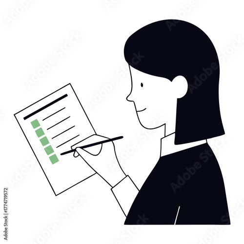 Woman preparing answers while completing job candidate writing test  