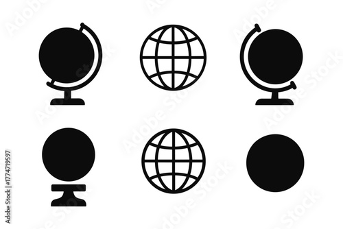 Silhouette globe icons collection: black and white minimalist designs