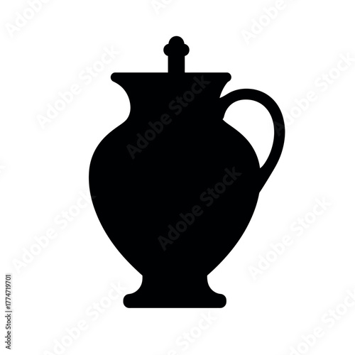 Black Silhouette of a Traditional Jug with Lid.