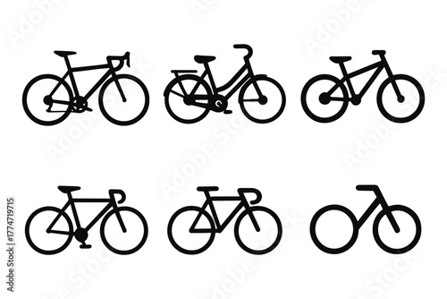 Set of bicycle outlines: various styles of bike silhouettes