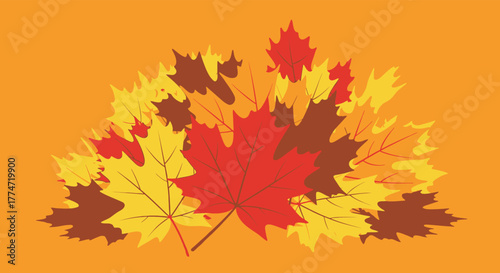 Vibrant autumn maple leaves in a warm orange background displaying fall colors