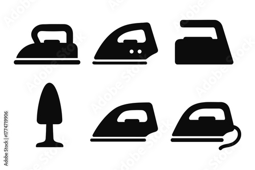 Set of silhouette iron icons in minimalist design