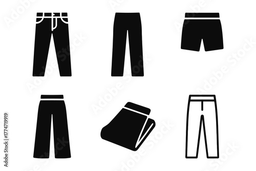 Silhouette collection of pants and shorts icons for fashion design