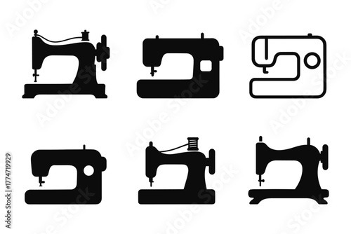 Vintage and modern sewing machine silhouettes set for creative design