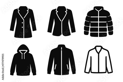Silhouette collection of diverse outerwear styles including coats, jackets, and hoodies