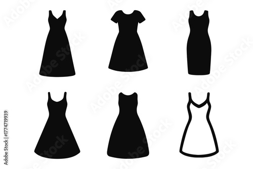 Elegant black dress silhouettes collection for fashion design inspiration