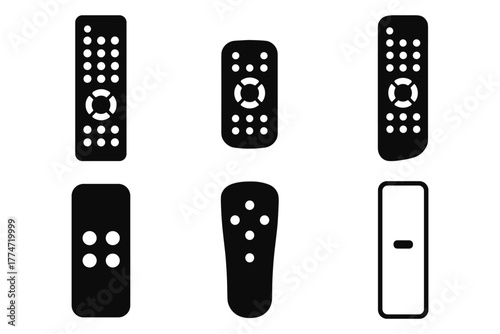 Remote control silhouettes set: minimalistic black and white design