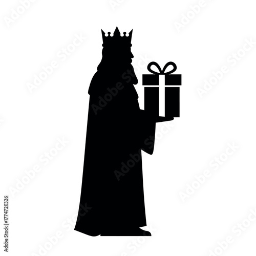 Silhouette of a King Holding a Gift.