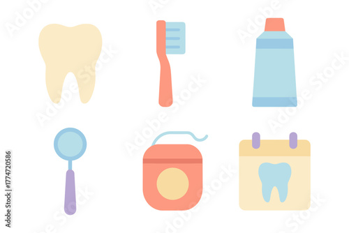 Pastel dental care essentials icons collection