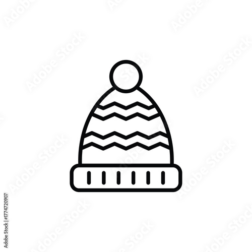 A black and white illustration of a winter hat with a pompom