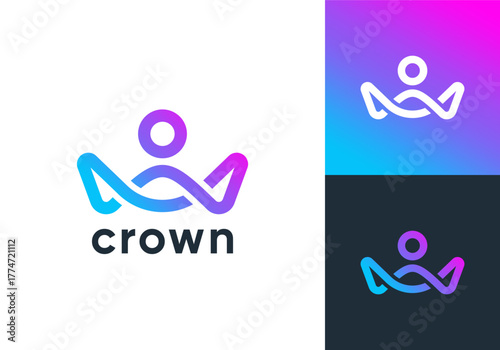 modern crown people color full line art logo vector design concept