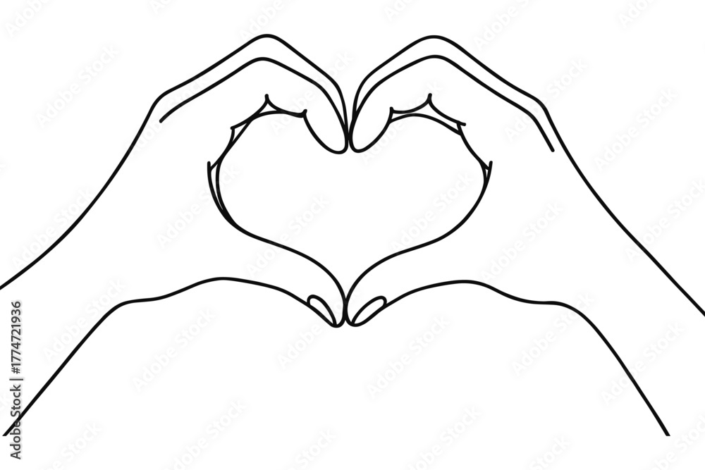 Fototapeta premium Continuous line art of hands forming a heart symbol of love and unity
