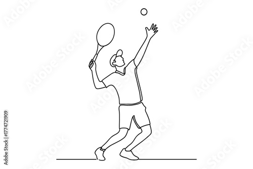 Minimalist tennis player serving line art illustration