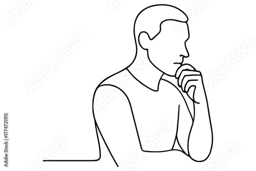 Contemplative line art: minimalistic outline of person deep in thought