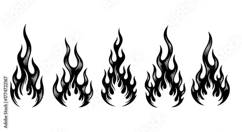 Dynamic tribal flame designs offering a bold, energetic visual for your projects, perfect for adding fierce style and passion.