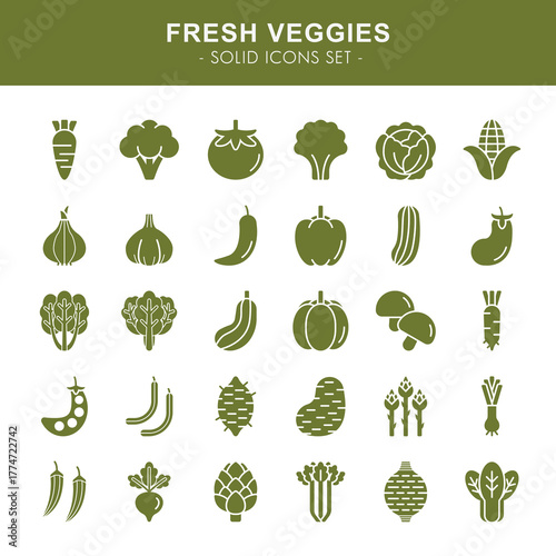 Fresh veggies - solid icons set