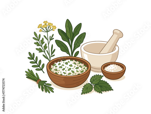 creating herbal salt blends with foraged plants culinary creativity and natural flavor flat vector illustration style isolated on white background