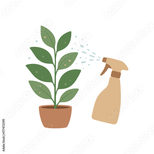 plant mist spray soft water droplets gentle freshness no outline flat vector illustration style isolated on white background natural tones