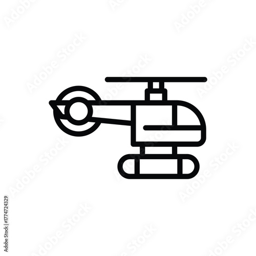 A helicopter icon It has a main rotor tail rotor and landing gear all in black lines