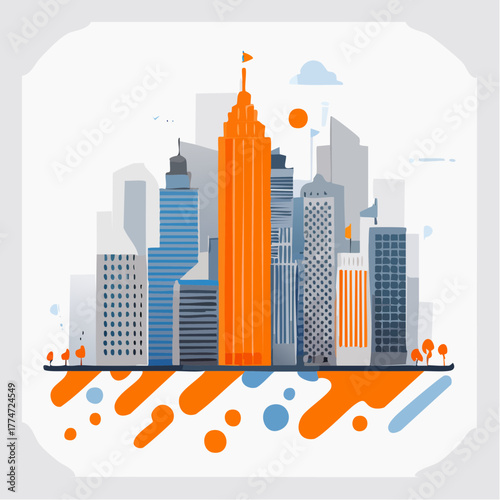 Urban skyline illustration modern buildings and cityscape design