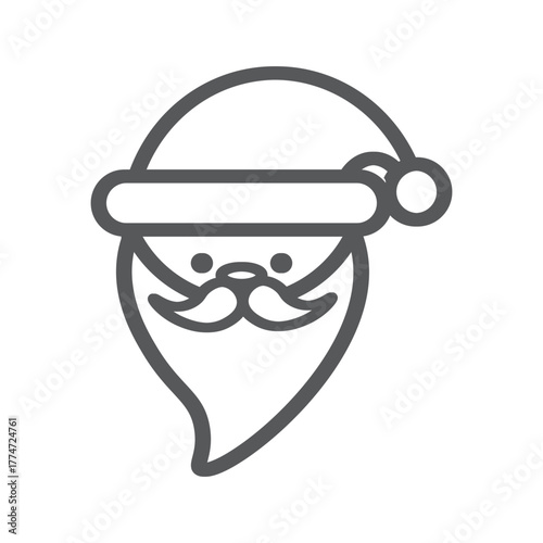 A simple cartoonish outline of Santa Clauss face with a hat and beard