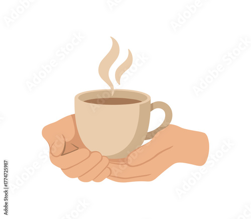 steam rising from cup morning calm and gratitude moment no outline flat vector illustration style isolated on white background soft neutral colors