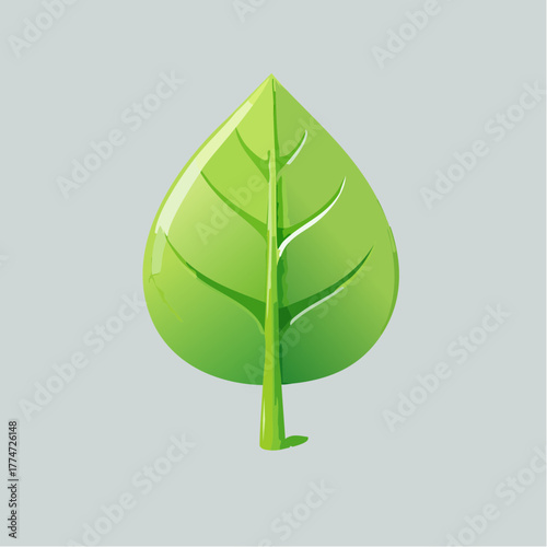 Vibrant green leaf illustration on gray background for environmental concepts