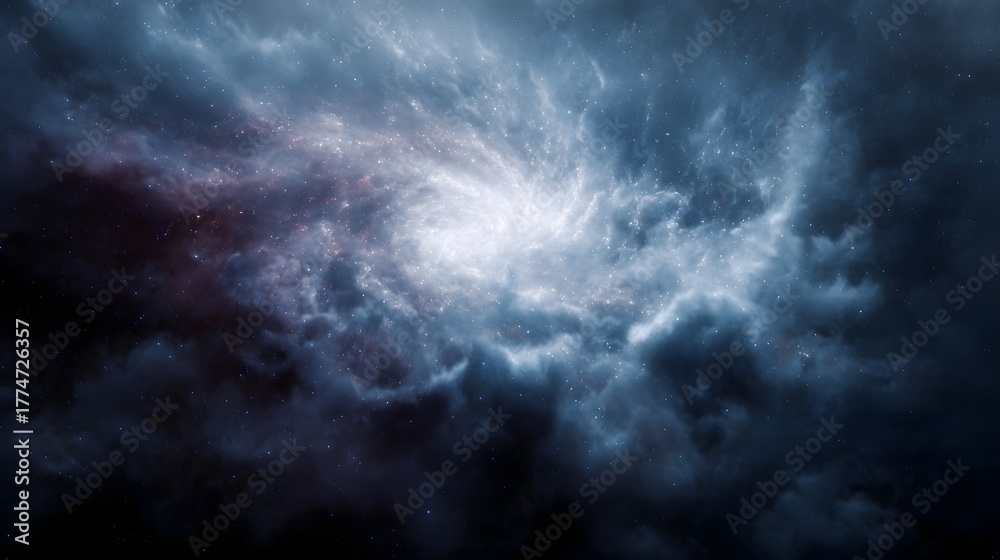 Fototapeta premium A vibrant swirling cosmic nebula filled with stardust and glowing energy against a dark deep space background