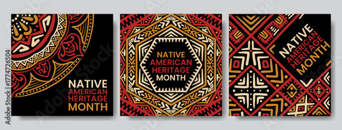 Native American Heritage Background, Ethnic Abstract Pattern and Traditional Cultural Art Design