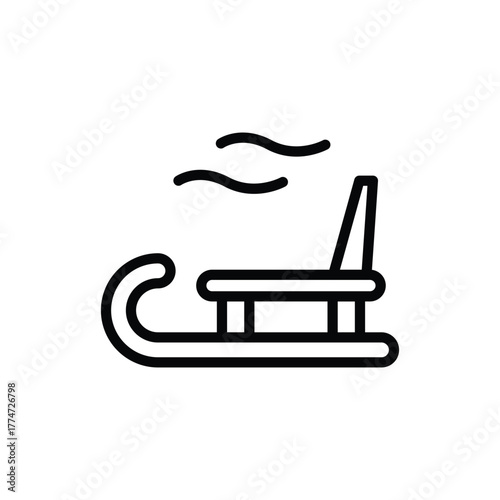 An icon depicts a sled with curved front rails a horizontal seat and a vertical backrest Two wavy lines float above