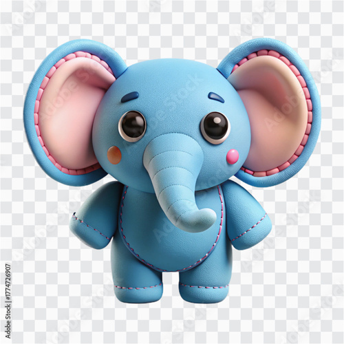 3D Pastel Blue Elephant Plush | Soft Toy with Stitched Ears for Nursery Decor