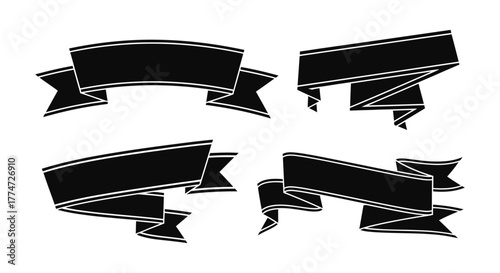 Elegant black banner ribbons for modern design accents, ideal for promotions and stylish announcements