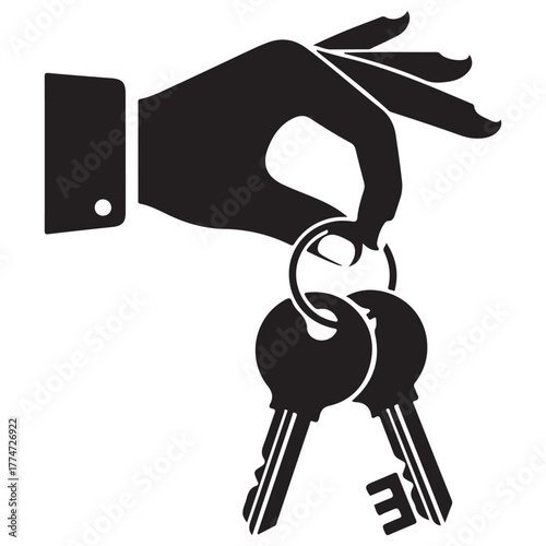 Minimalist Black Hand Silhouette Holding Keys on Keyring Design