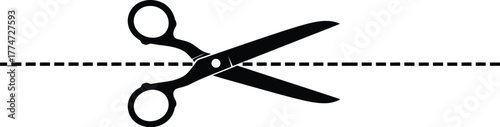 Scissors cutting dashed line icon