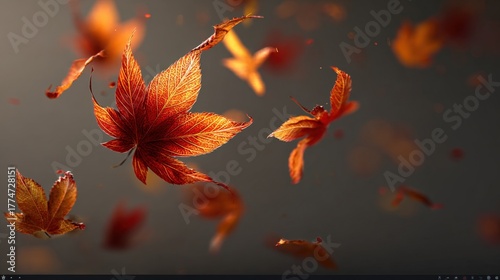 Autumn Leaves Abstract Composition with Falling Maple Foliage in Warm Tones for Seasonal Backgrounds