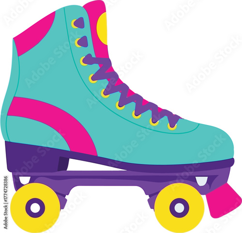 Retro roller skate teal pink purple yellow