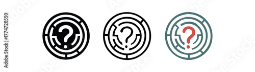 question mark labyrinth icon on white background Black silhouette flat icon outline icon and colored icon style three minimal vector icon style
