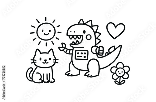 handdrawn cute doodle style fusion vector line illustration