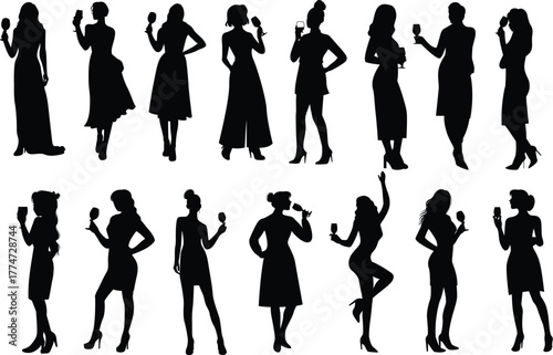 vector silhouettes of women party and drink