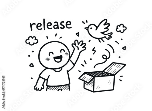 handdrawn cute doodle style release vector line illustration