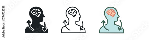 mind body synchronization icon on white background Black silhouette flat icon outline icon and colored icon style three minimal vector icon style