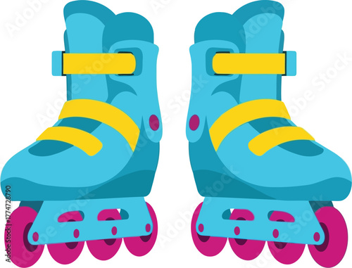 Blue roller skates with pink wheels