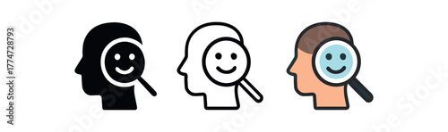 recognizing emotions face icon on white background Black silhouette flat icon outline icon and colored icon style three minimal vector icon style