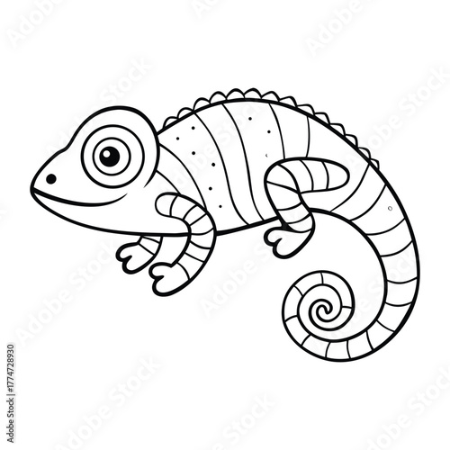 A detailed chameleon in zentangle style, filled with intricate patterns and swirls, ready to color and bring its unique textures and shapes to life.
